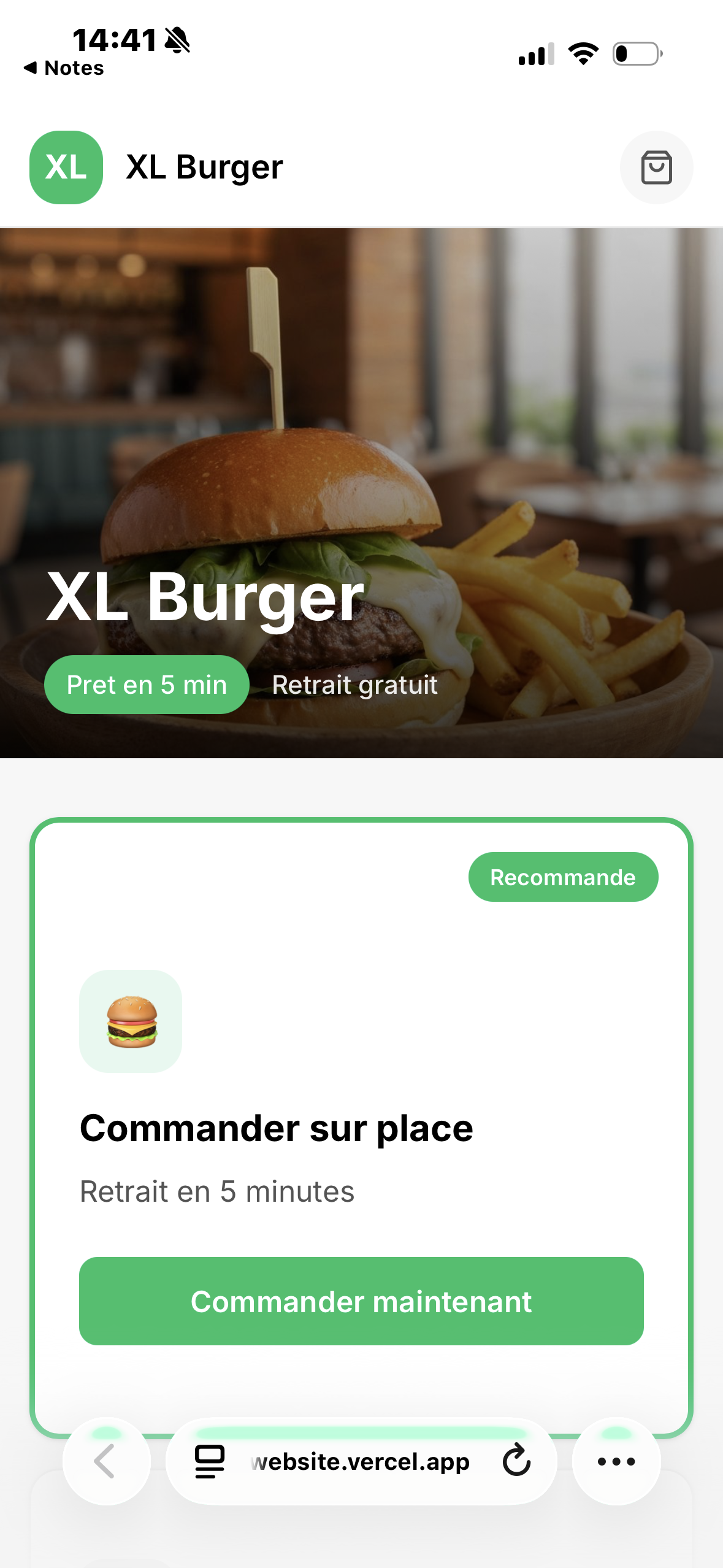 Page d'accueil XL Burger - Design Vert